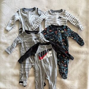 Nike Kids One Piece Footies - Gray, Black, and Red